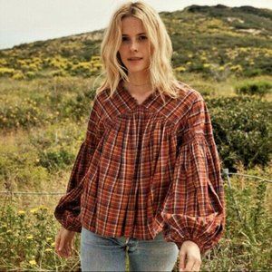 Doen Plaid Blouse in Red and Brown
